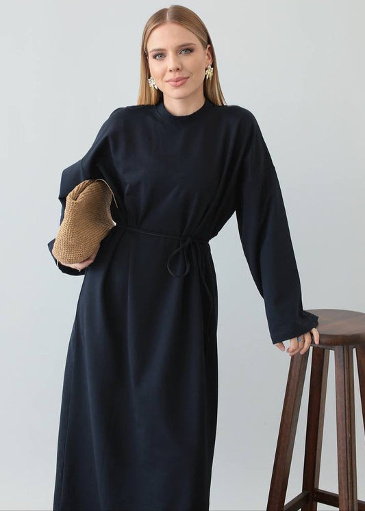 BASIC COMFY SWEATER DRESS ABAYA RANYA | NAVY BLUE