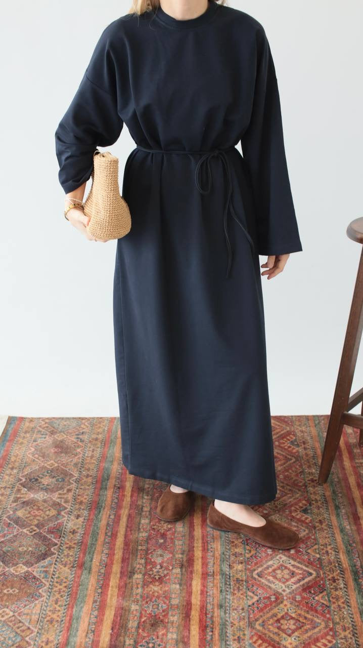 BASIC COMFY SWEATER DRESS ABAYA RANYA | NAVY BLUE