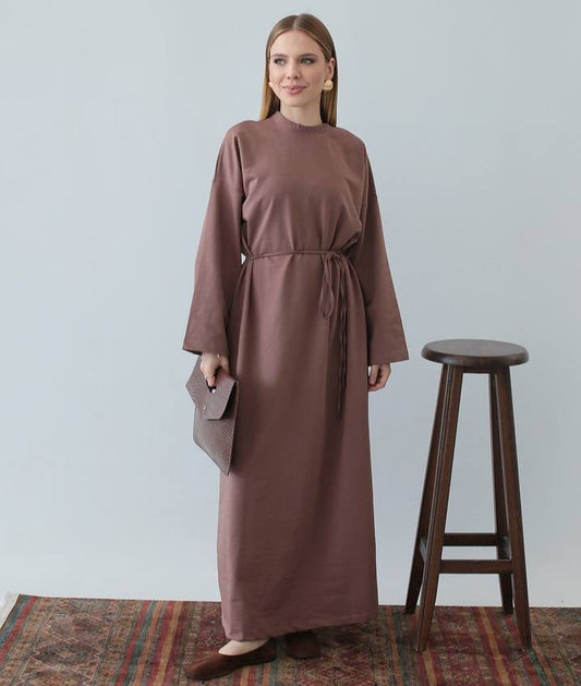 BASIC COMFY SWEATER DRESS ABAYA RANYA | BURNT BROWN