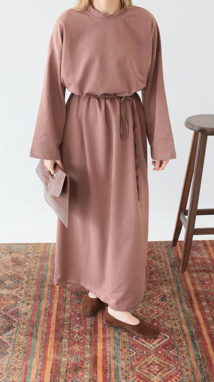 BASIC COMFY SWEATER DRESS ABAYA RANYA | BURNT BROWN