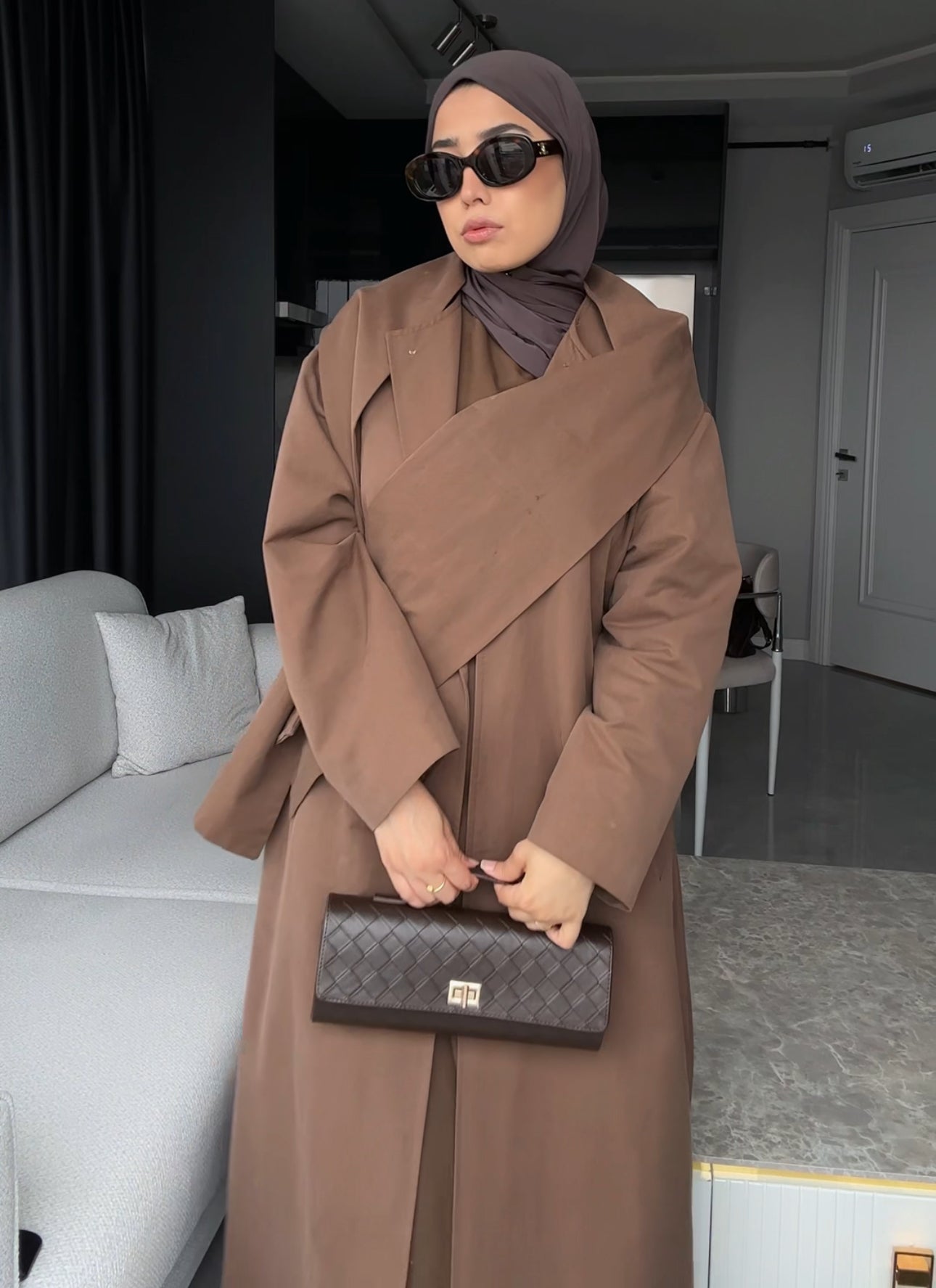 Trench Abaya  Brown