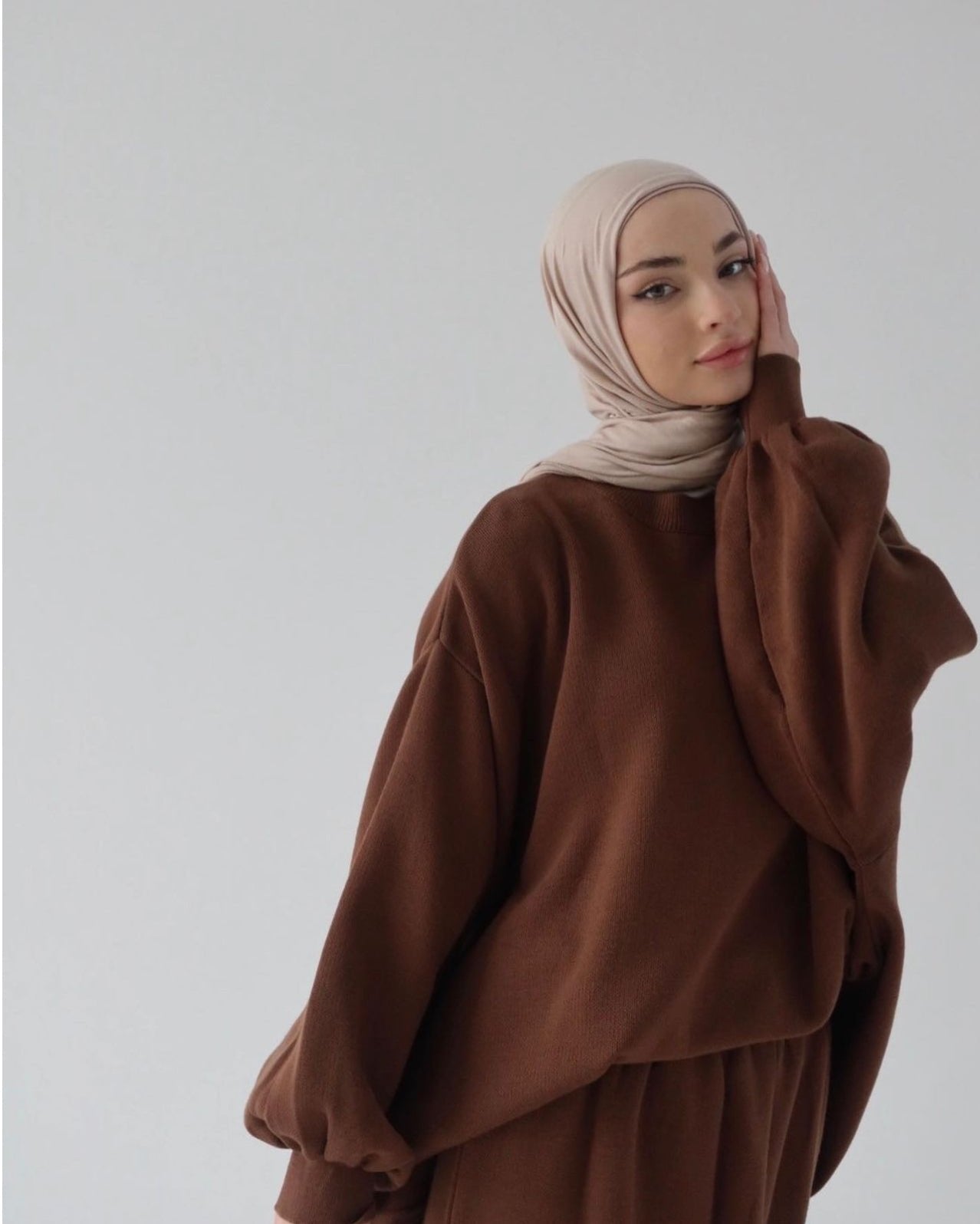 Hazal knitted modest two piece set women | Hijab winter skirt coord | Fall Brown