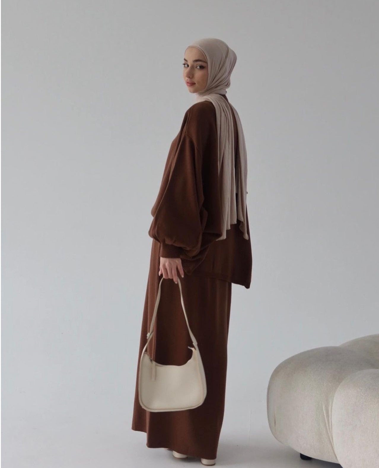 Hazal knitted modest two piece set women | Hijab winter skirt coord | Fall Brown