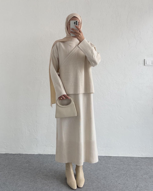 Handa Maxi Knit Dress with Vest | cream