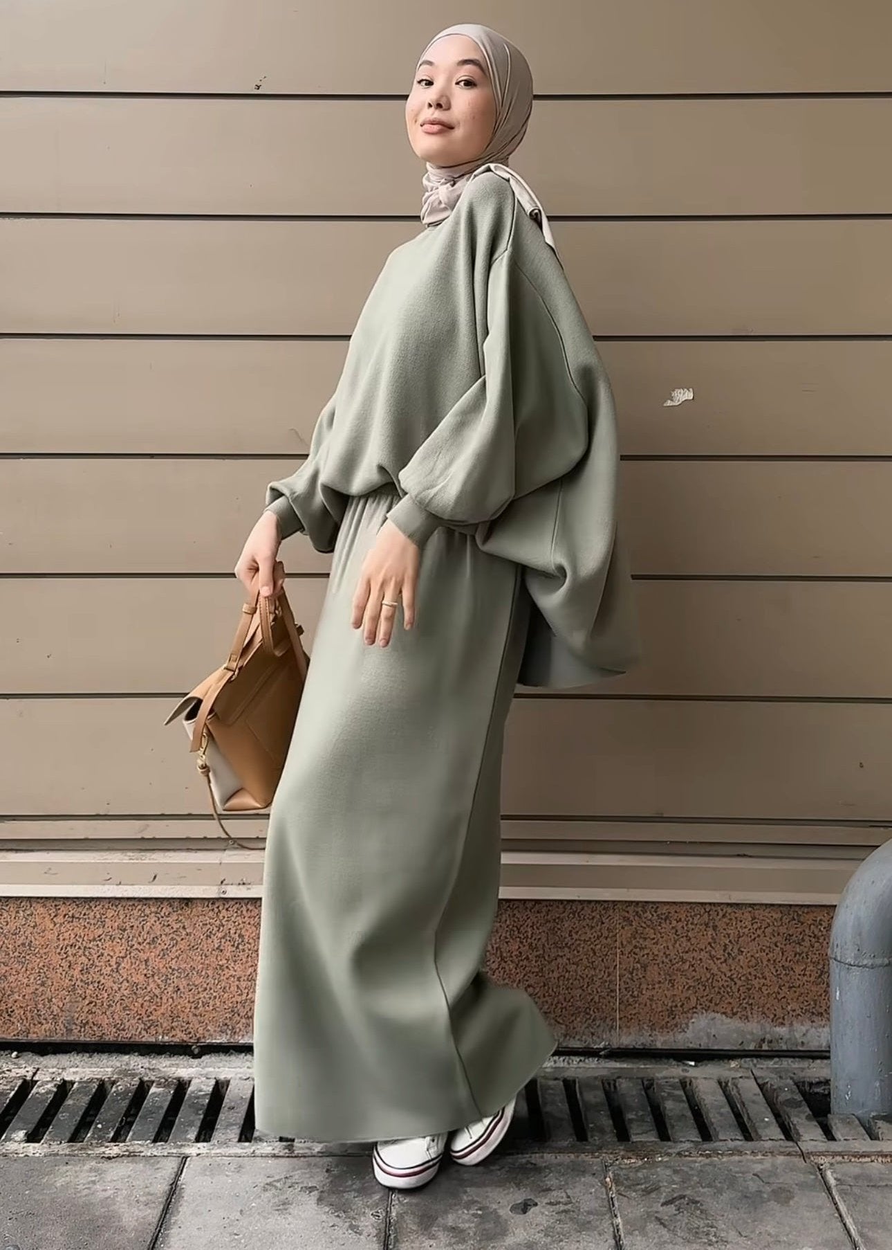 Hazal knitted modest two piece set women | Hijab winter skirt co ord | Matcha