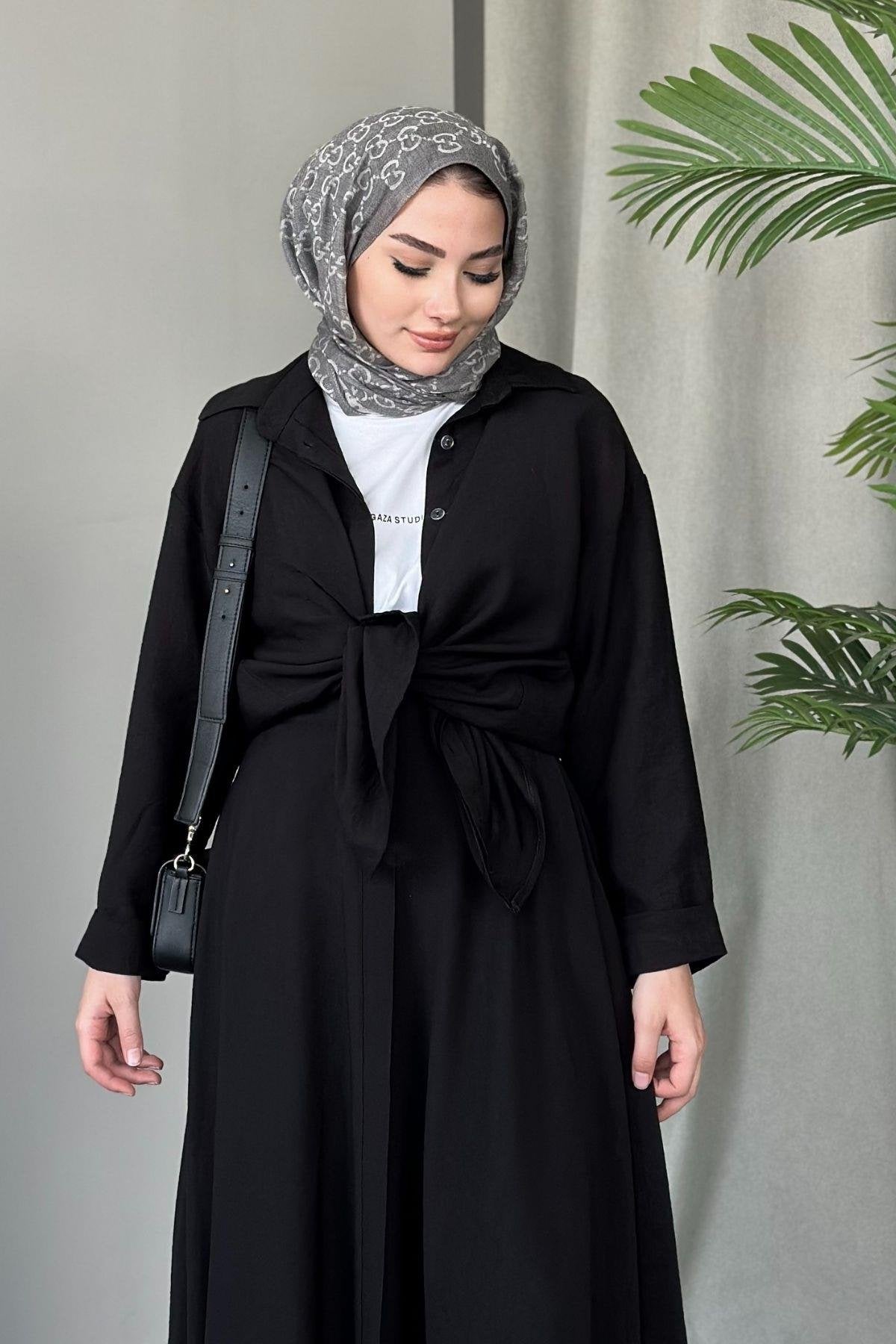 SOFIA LINEN SKIRT SET | HIJAB SKIRT COORS | BLACK PEARL