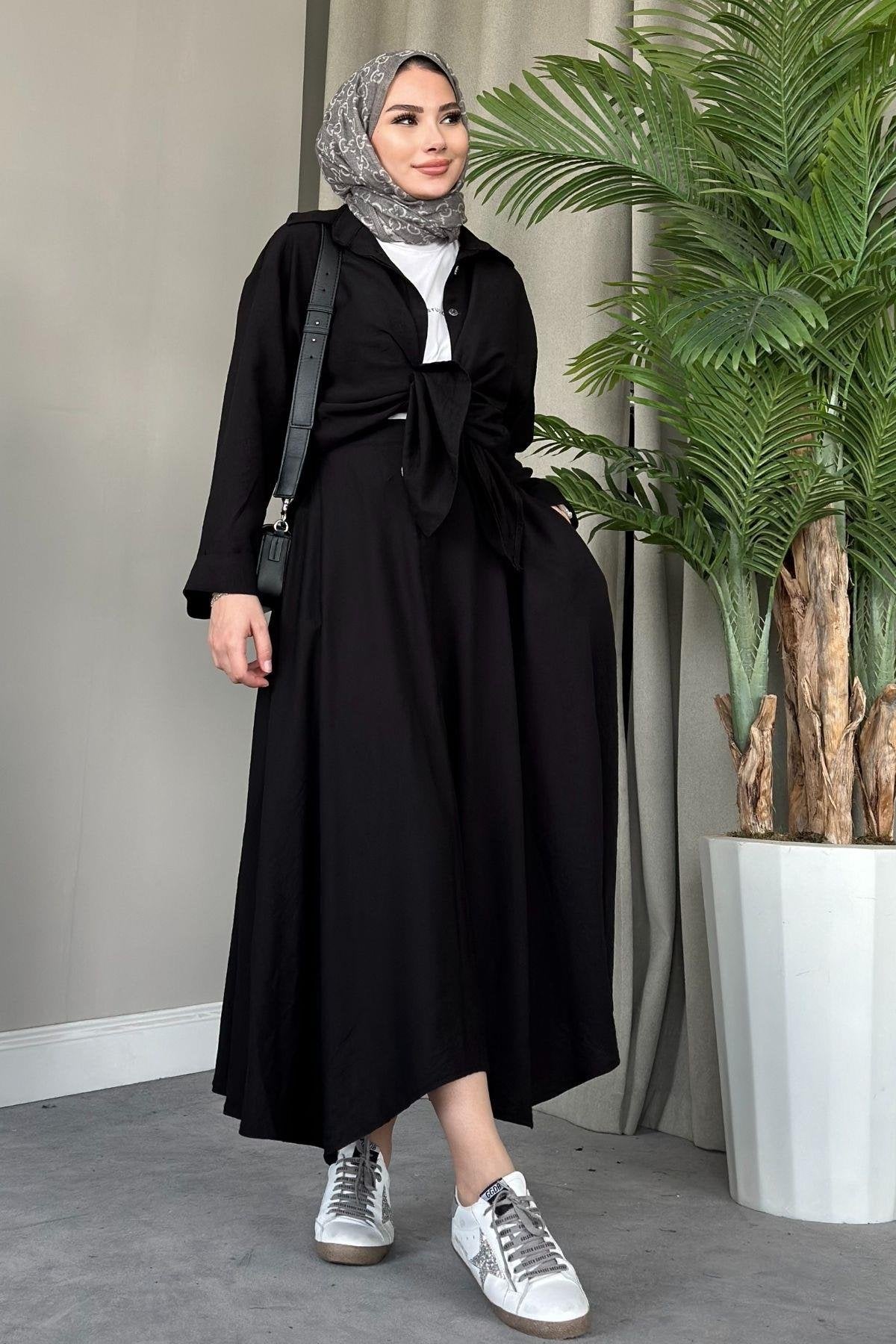 SOFIA LINEN SKIRT SET | HIJAB SKIRT COORS | BLACK PEARL