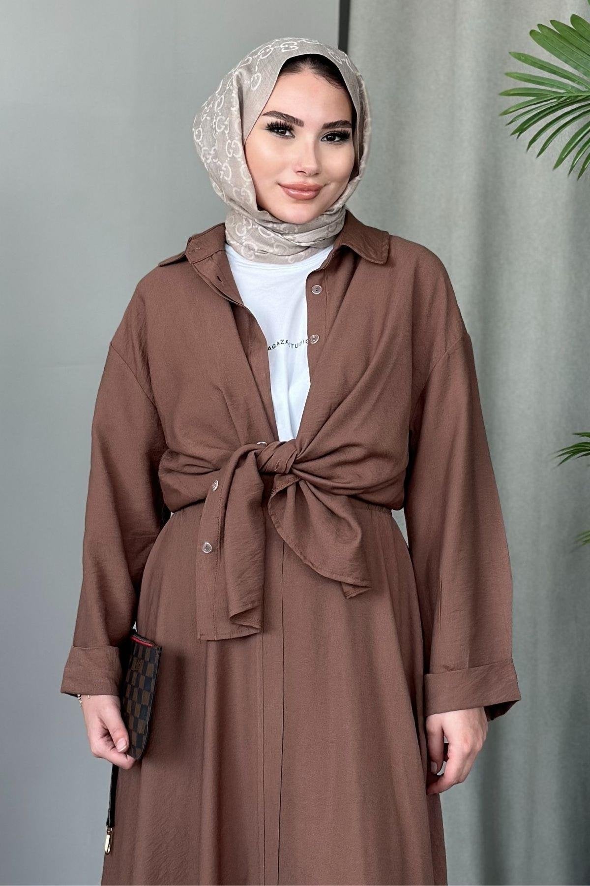 SOFIA LINEN SKIRT SET | HIJAB SKIRT COORS | HAZELNUT