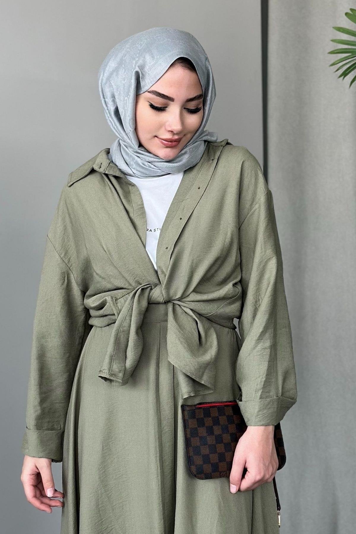 SOFIA LINEN SKIRT SET | HIJAB SKIRT COORS | SAGE GREEN