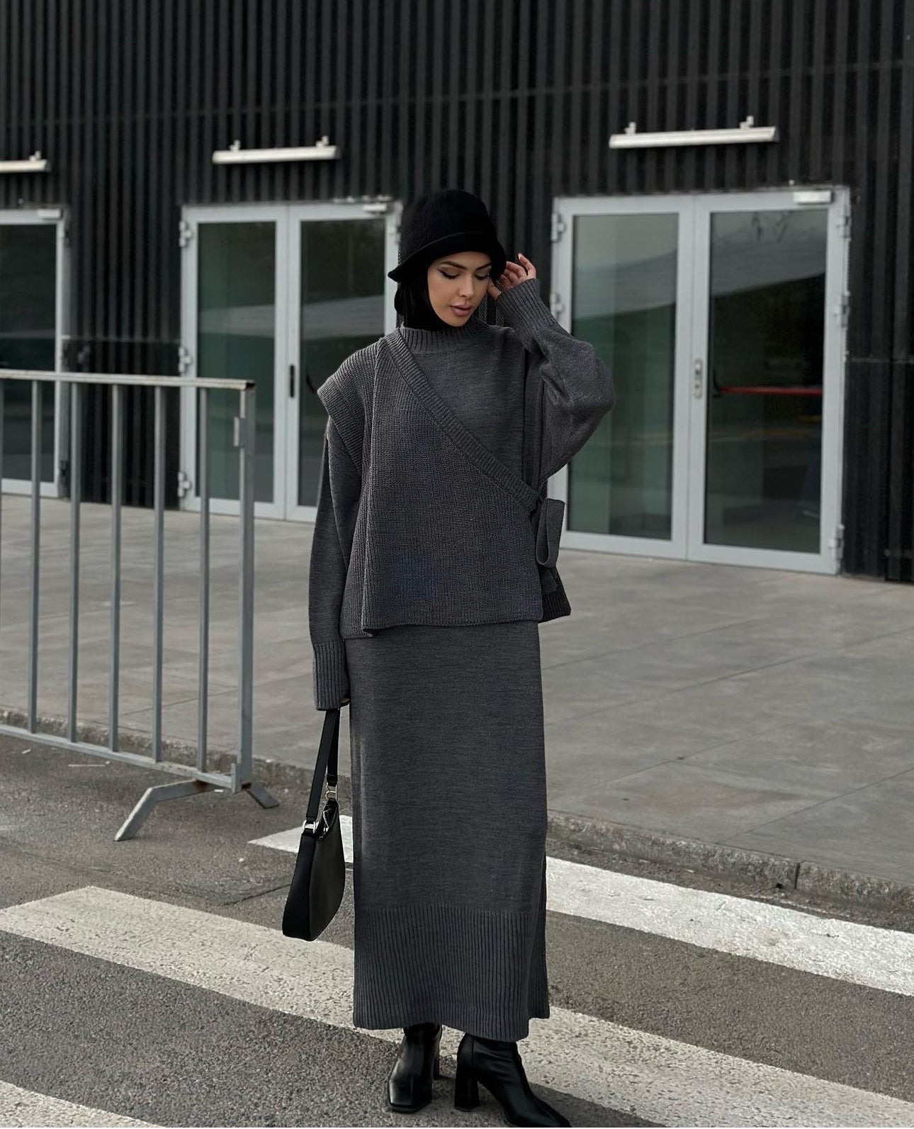 Handa Maxi Knit Dress with Vest | Dark Gray