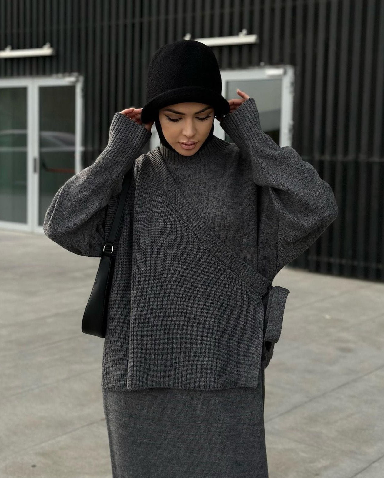 Handa Maxi Knit Dress with Vest | Dark Gray