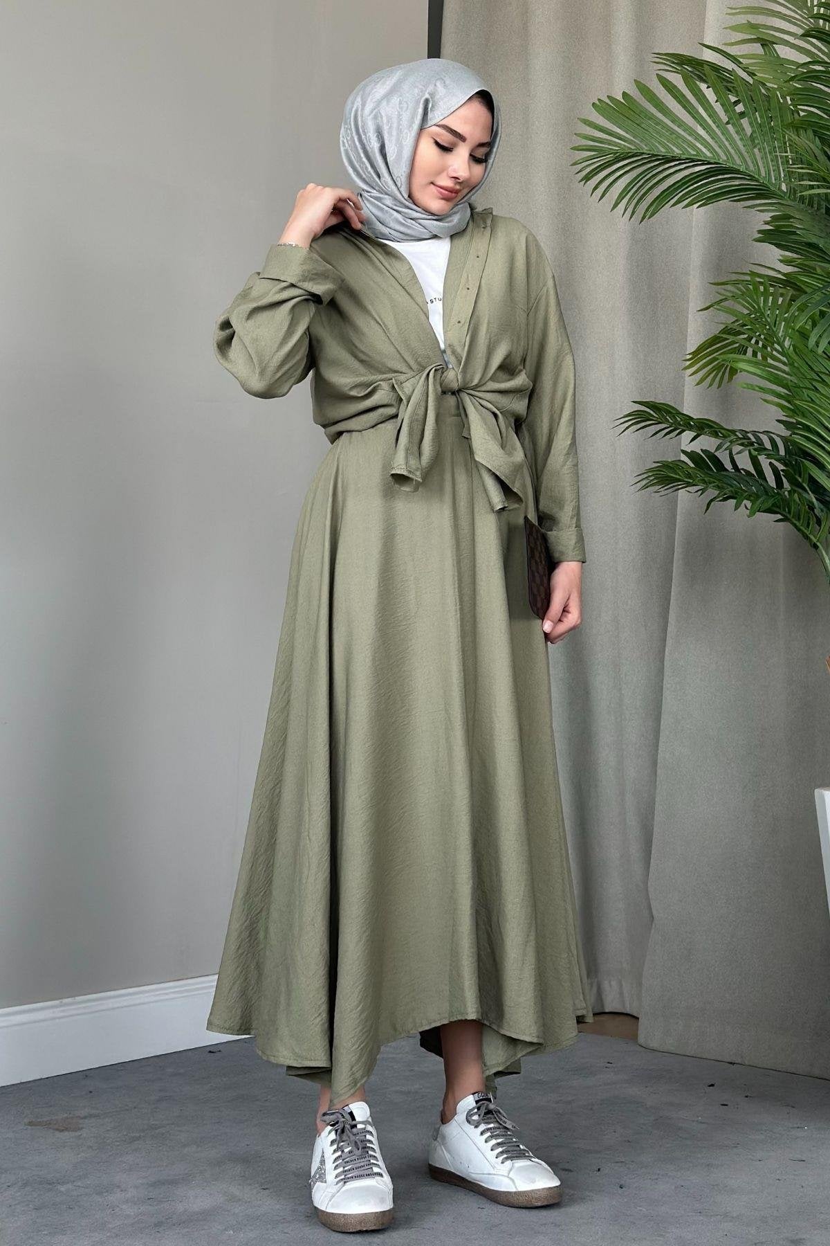 SOFIA LINEN SKIRT SET | HIJAB SKIRT COORS | SAGE GREEN