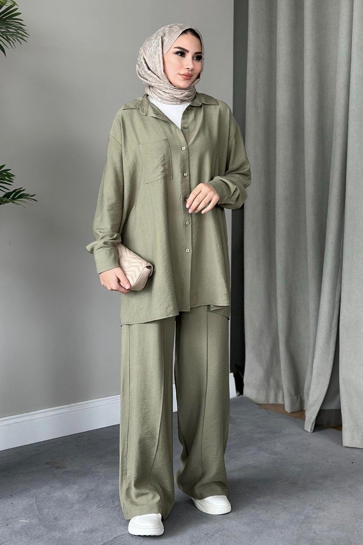 SOFIA LINEN TROUSERS SET | TROUSERS HIJAB COORS | SAGE GREEN