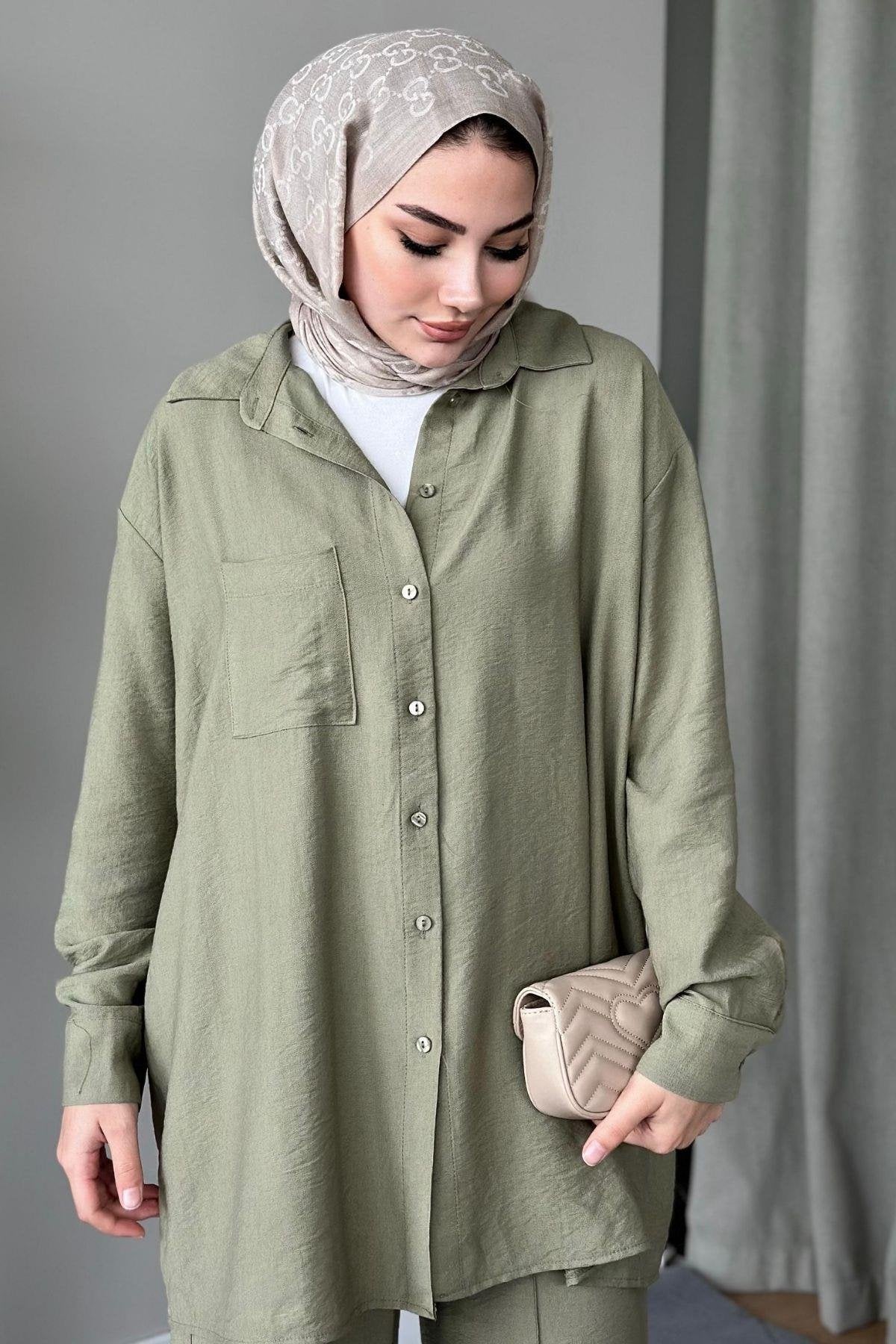 SOFIA LINEN TROUSERS SET | TROUSERS HIJAB COORS | SAGE GREEN