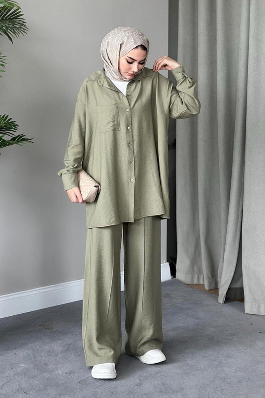 SOFIA LINEN TROUSERS SET | TROUSERS HIJAB COORS | SAGE GREEN