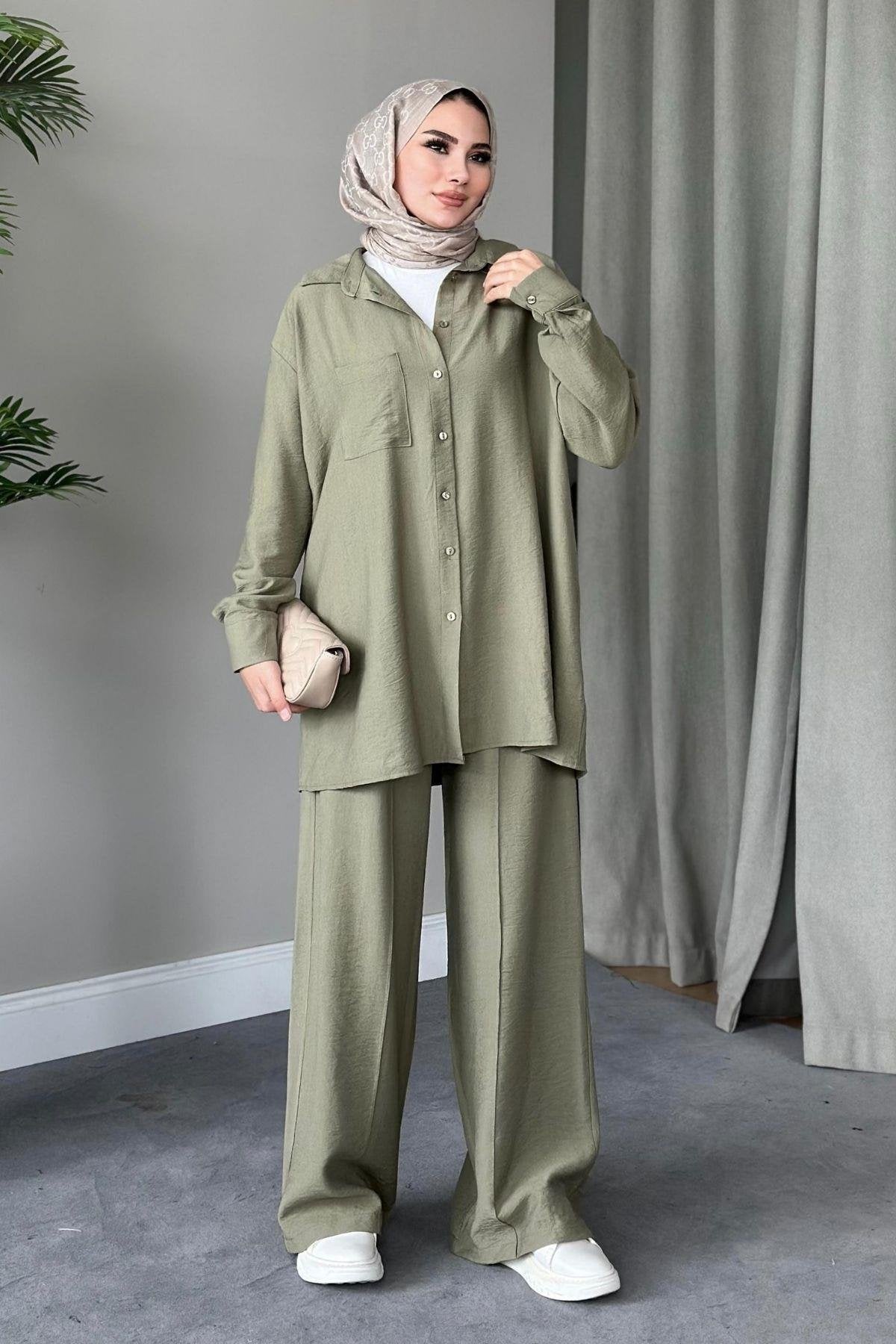 SOFIA LINEN TROUSERS SET | TROUSERS HIJAB COORS | SAGE GREEN