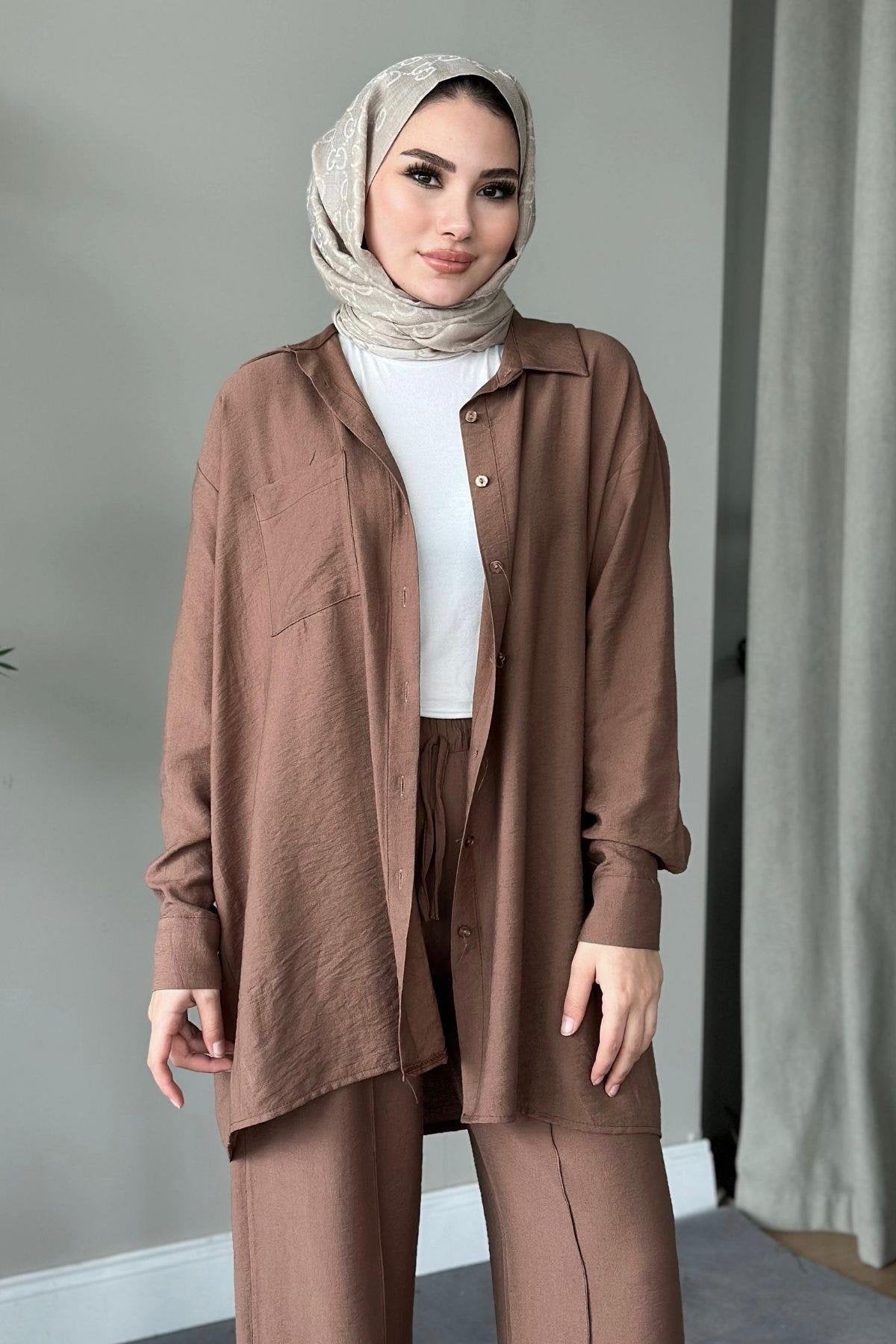 SOFIA LINEN TROUSERS SET | TROUSERS HIJAB COORS | HAZELNUT