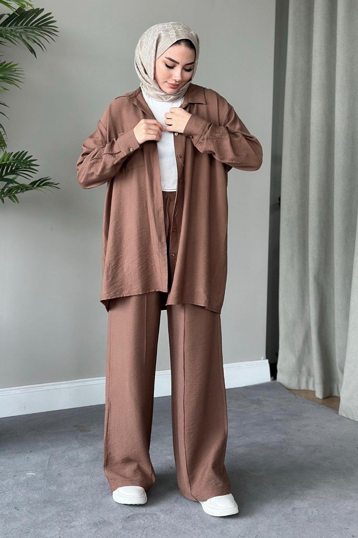 SOFIA LINEN TROUSERS SET | TROUSERS HIJAB COORS | HAZELNUT