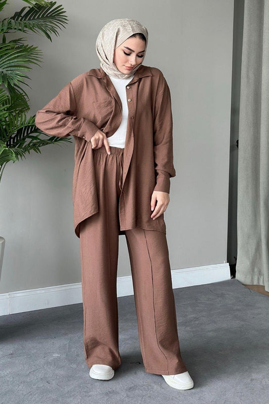 SOFIA LINEN TROUSERS SET | TROUSERS HIJAB COORS | HAZELNUT