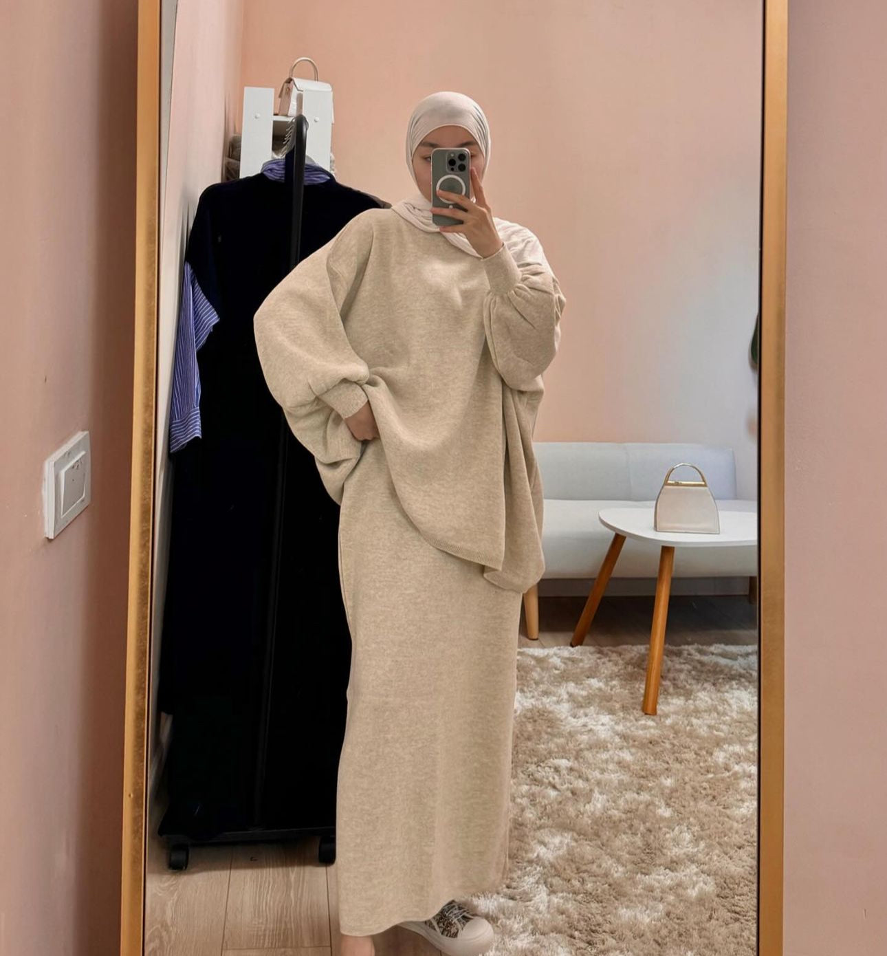 Hazal knitted modest two piece set women | Hijab winter skirt co ord |OAT