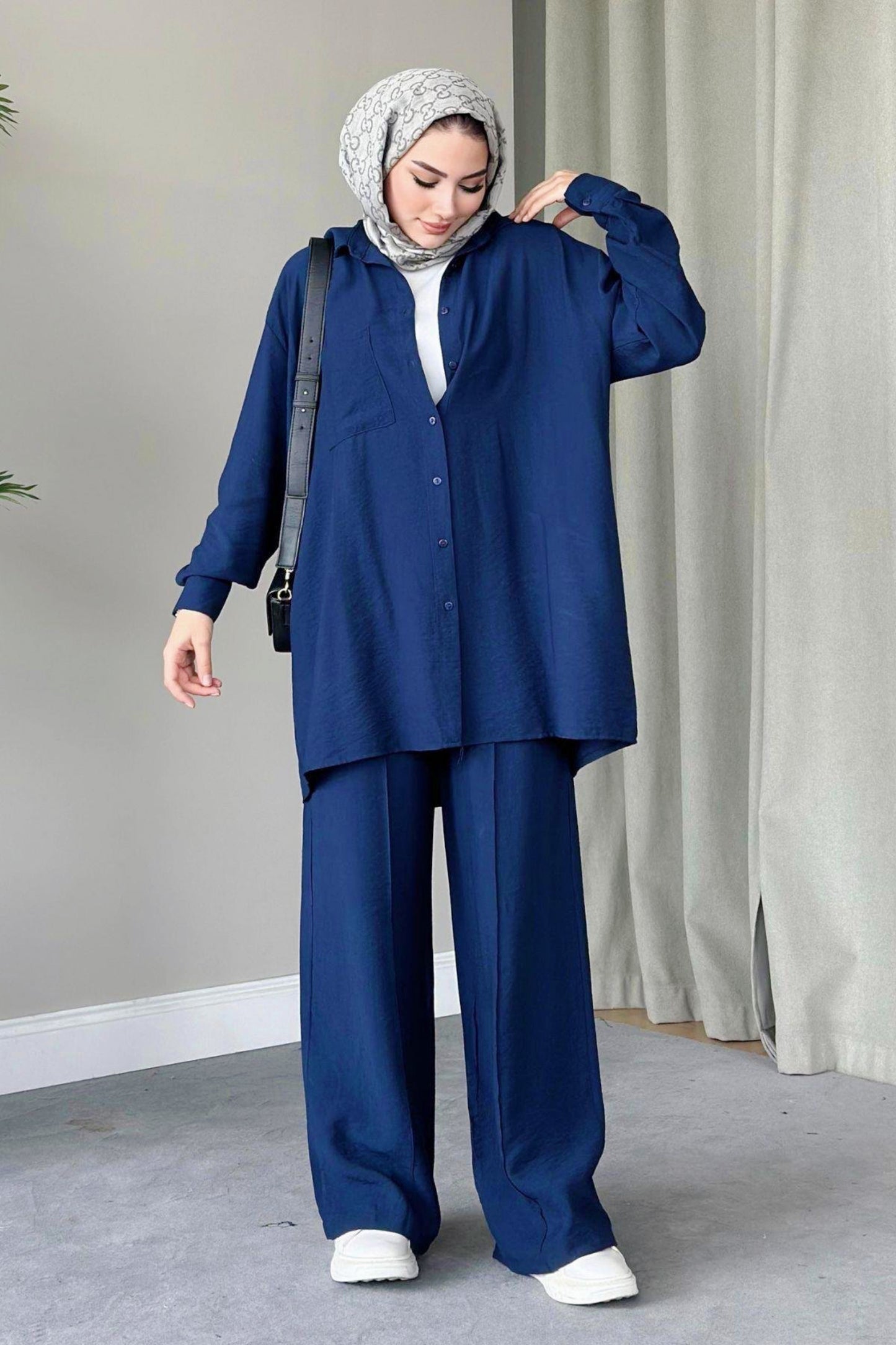 SOFIA LINEN TROUSERS SET | TROUSERS HIJAB COORS | SAXE BLUE