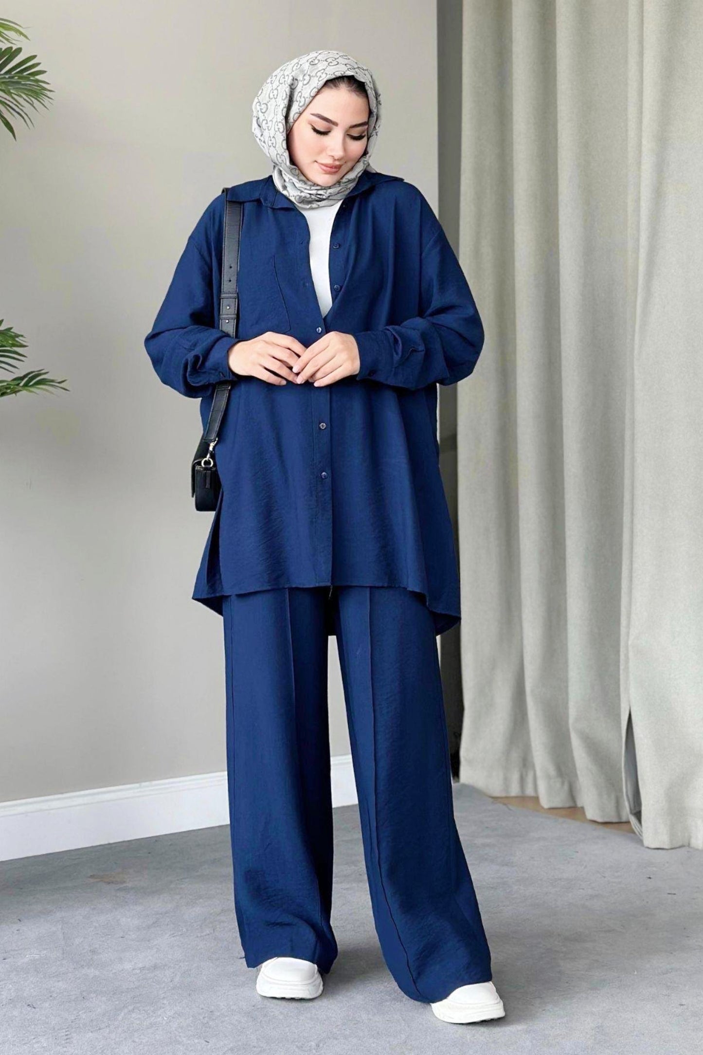 SOFIA LINEN TROUSERS SET | TROUSERS HIJAB COORS | SAXE BLUE