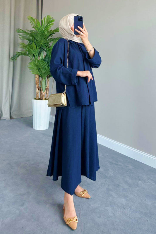 SOFIA LINEN SKIRT SET | HIJAB SKIRT COORS | SAXE BLUE