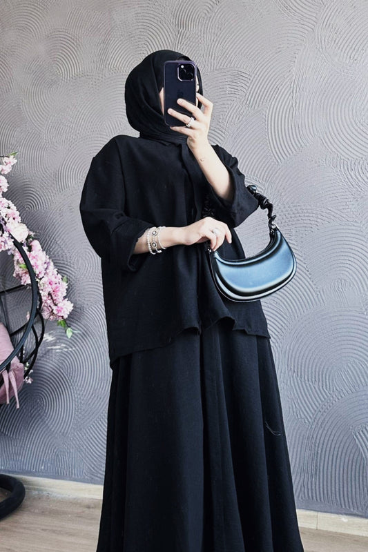 SOFIA LINEN SKIRT SET | HIJAB SKIRT COORS | BLACK PEARL