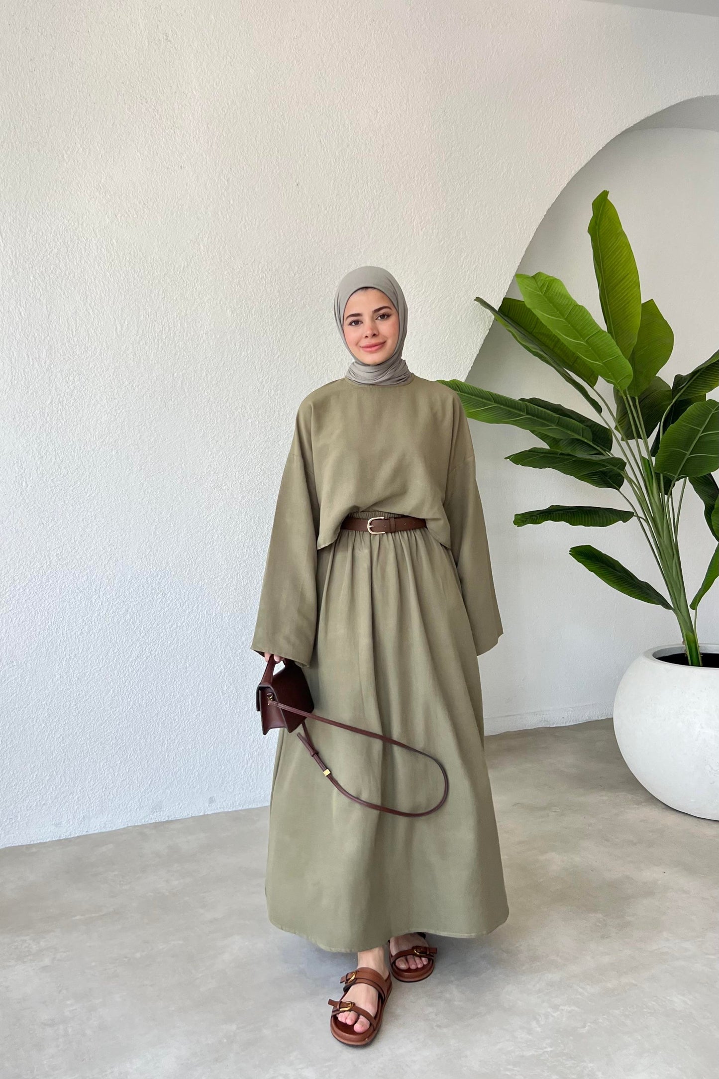 AREEJ SKIRT SET CO-ORD | HIJAB SKIRT CO-ORD UK | SOFT SAGE