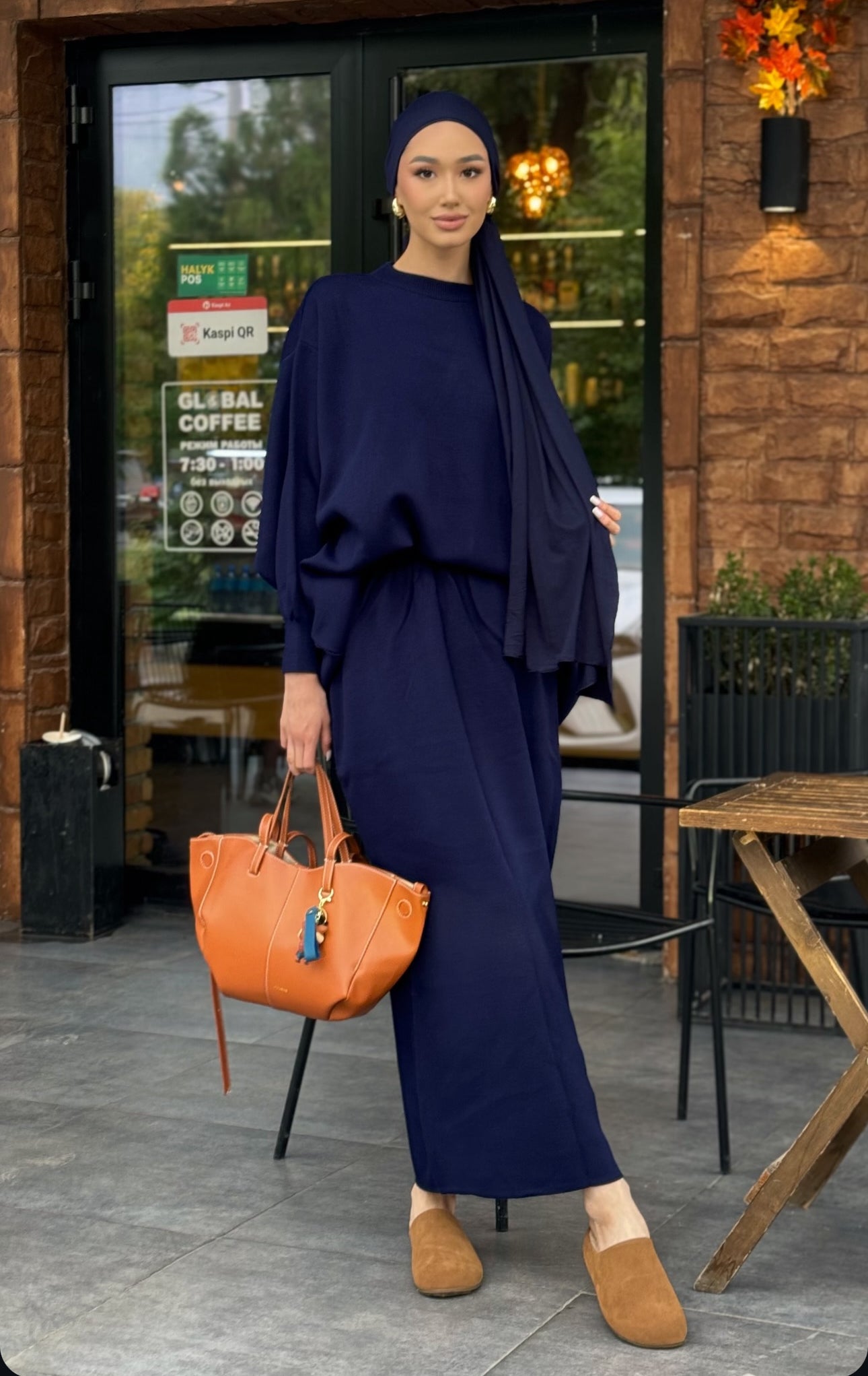 Hazal modest two piece set women | Hijab winter skirt co ord | Navy blue