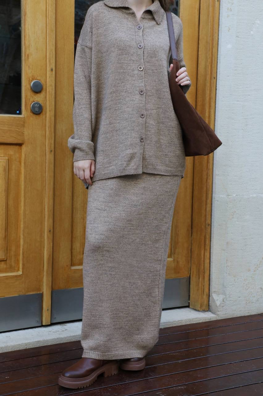 Cardigan skirt set Naila | Winter two piece hijab coord set | Haze Mink