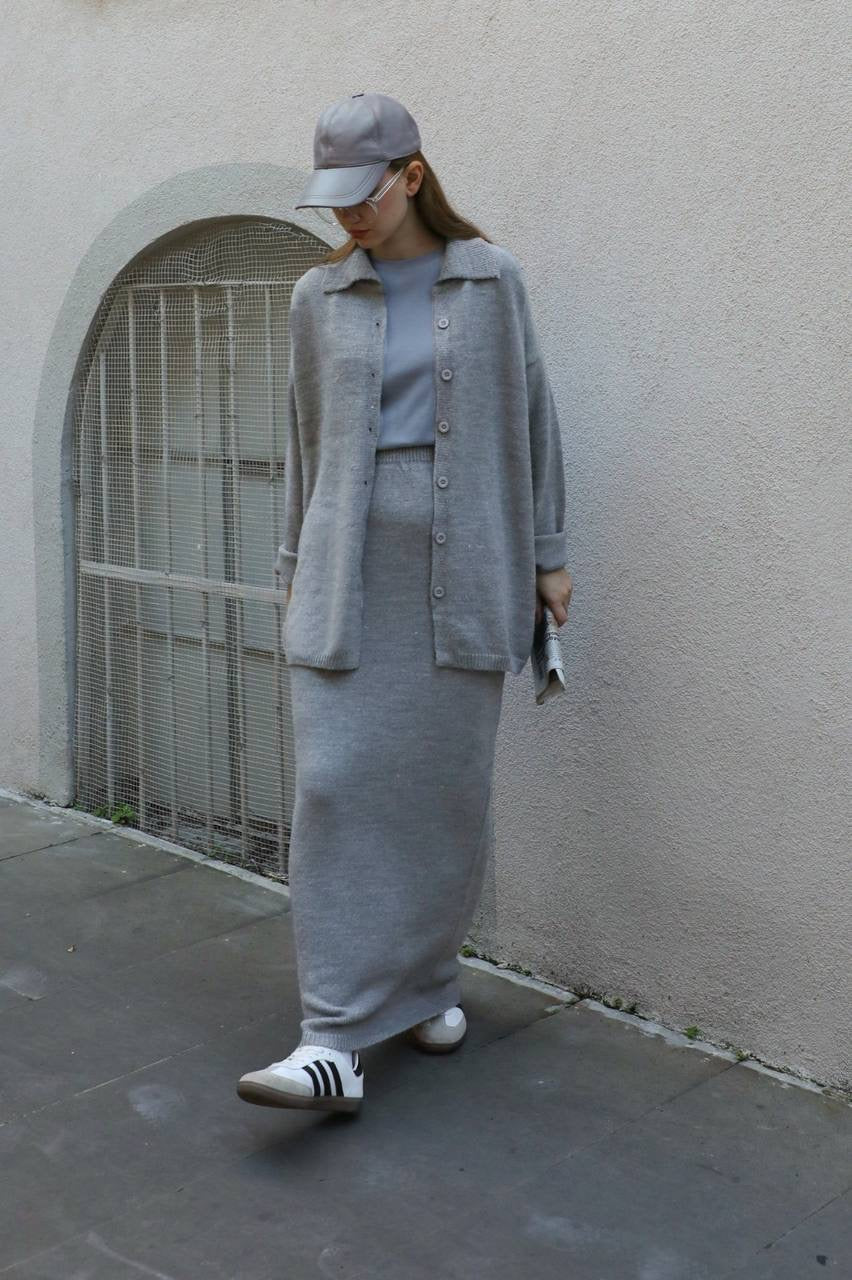 Naila knitter skirt sets | Winter two piece hijab set | Grey