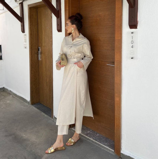 Daisy 3 Piece Linen Co-Ord Set – Shirt and Wrap Trousers | Cream