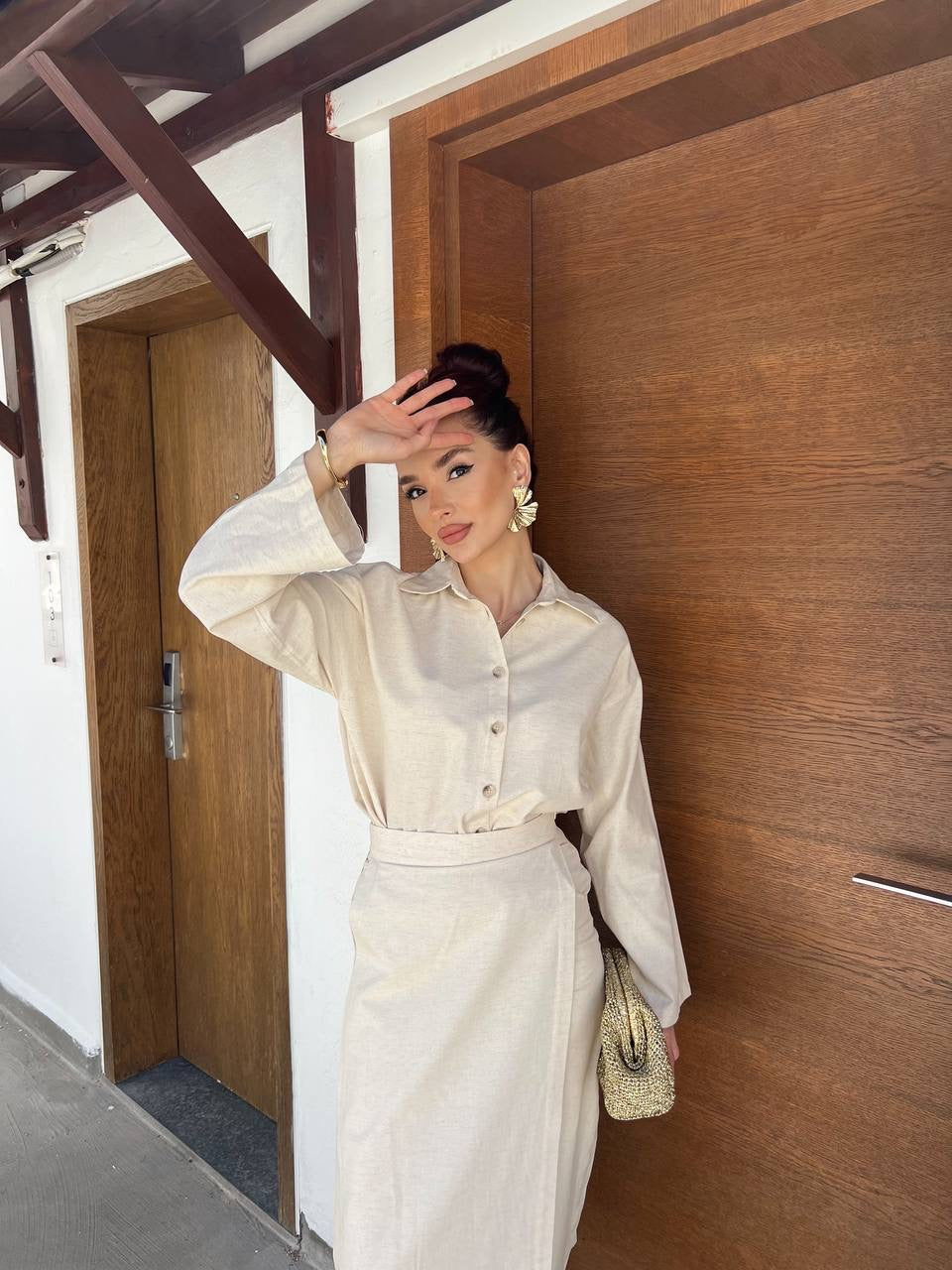 Daisy 3 Piece Linen Co-Ord Set – Shirt and Wrap Trousers | Cream