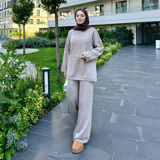 Winter Knitted Trousers Set: Modest Hijab Two-Piece Coords | Saba