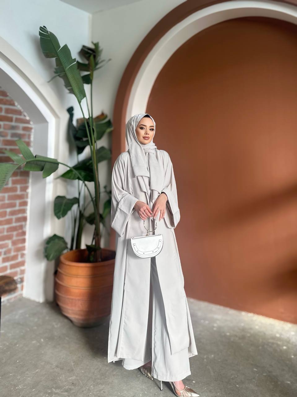 HAIFA KIMONO STYLE 5 PCS ABAYA SET | Luna Gray