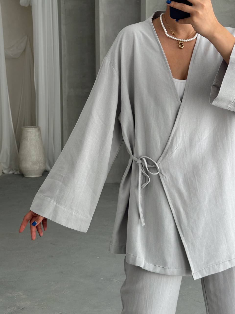 ZAY MODEST LINEN KIMONO COORD | HIJAB KIMONO COORD | ICE GREY