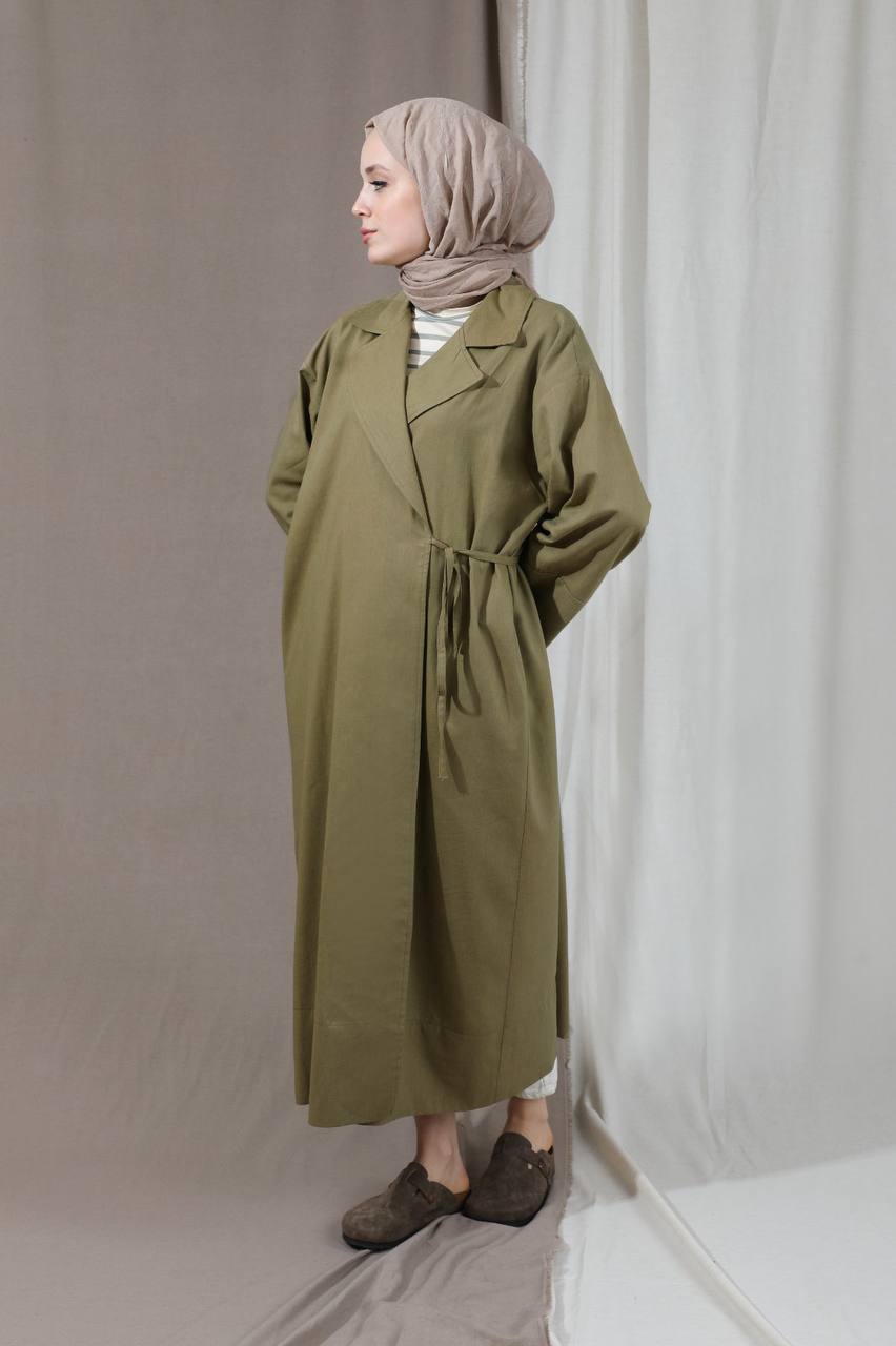 ZAHRA LINEN KIMONO BLAZER ABAYA | OLIVE KHAKI