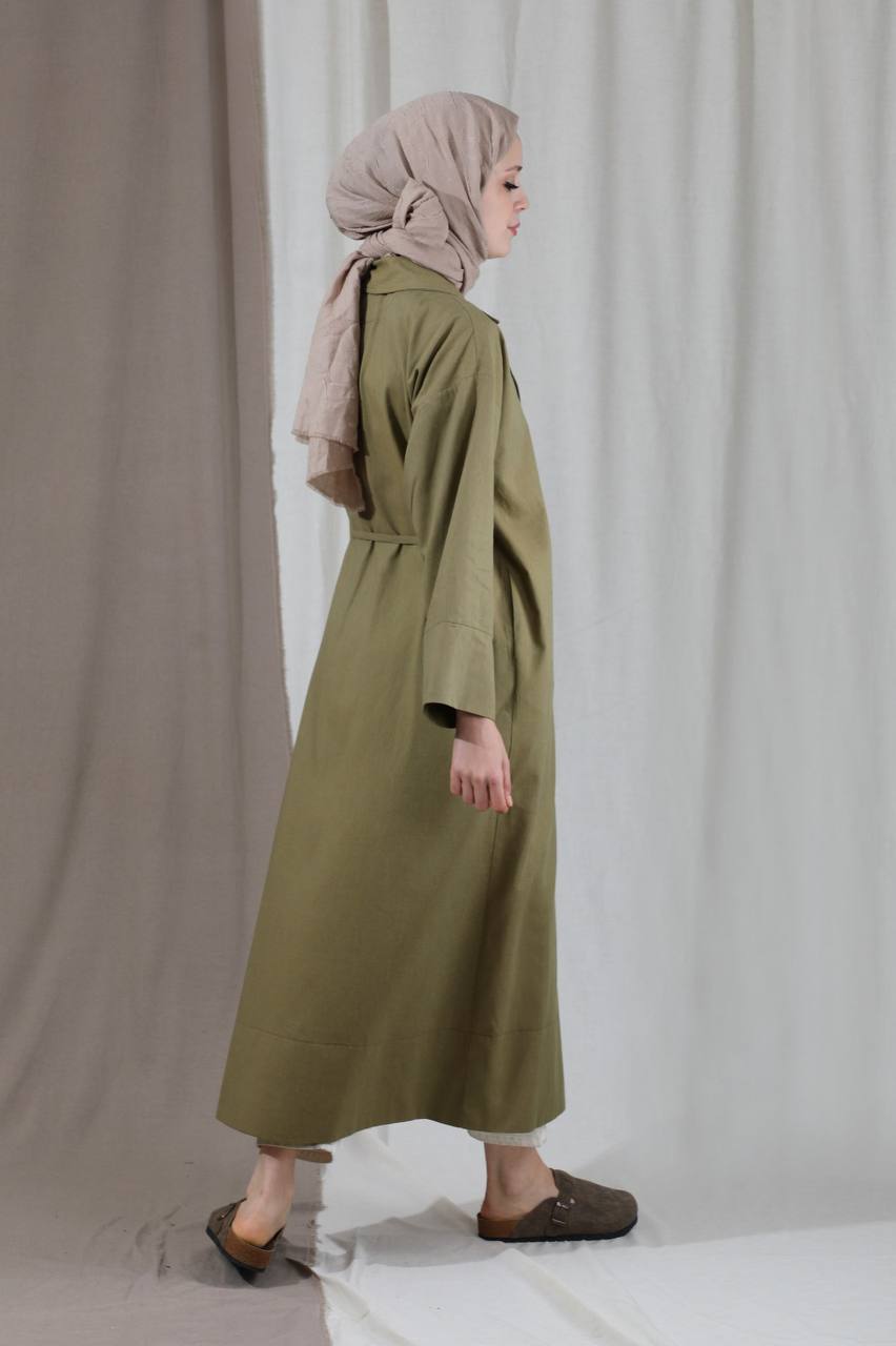 ZAHRA LINEN KIMONO BLAZER ABAYA | OLIVE KHAKI