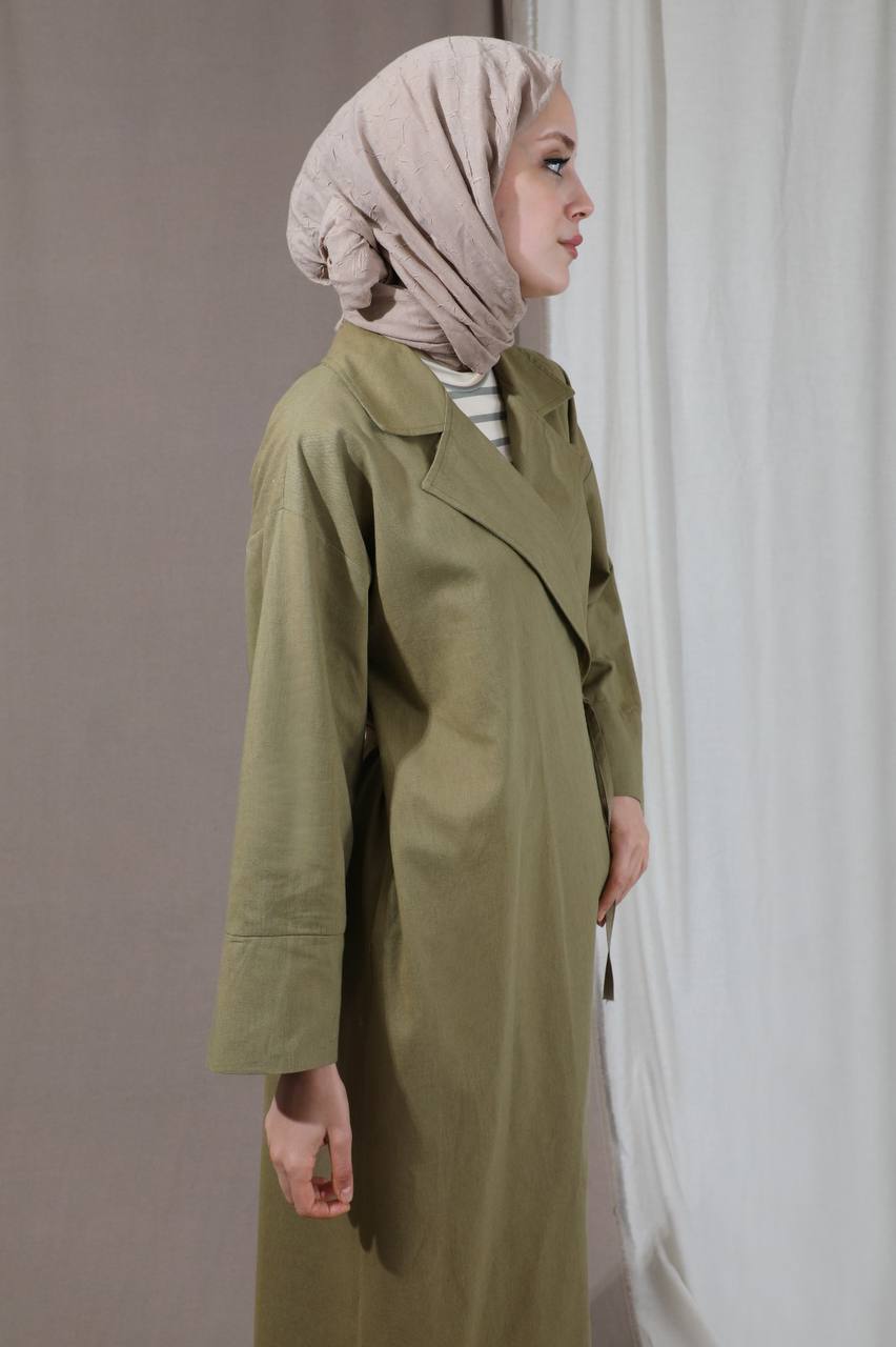 ZAHRA LINEN KIMONO BLAZER ABAYA | OLIVE KHAKI