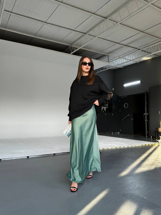 ZAINA MODEST MAXI SILK SKIRT | HIJAB MAXI SILK SKIRT | OCEAN GREEN