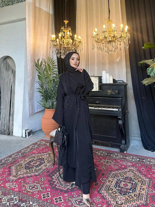 HAIFA KIMONO Style 5 PCS ABAYA SET | Midnight Black