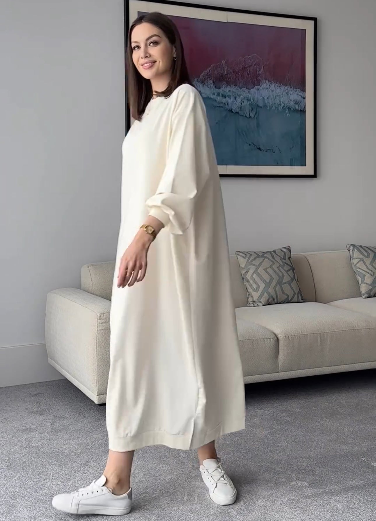 HAZAL OVERSIZED SWEAT DRESS | CASUAL ABAYA DRESS | SNOW BEAR