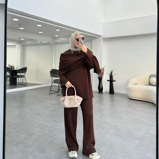 Knitwear Co-Ord with Scarf | Hijab Co-Ord UK | Joud Brown