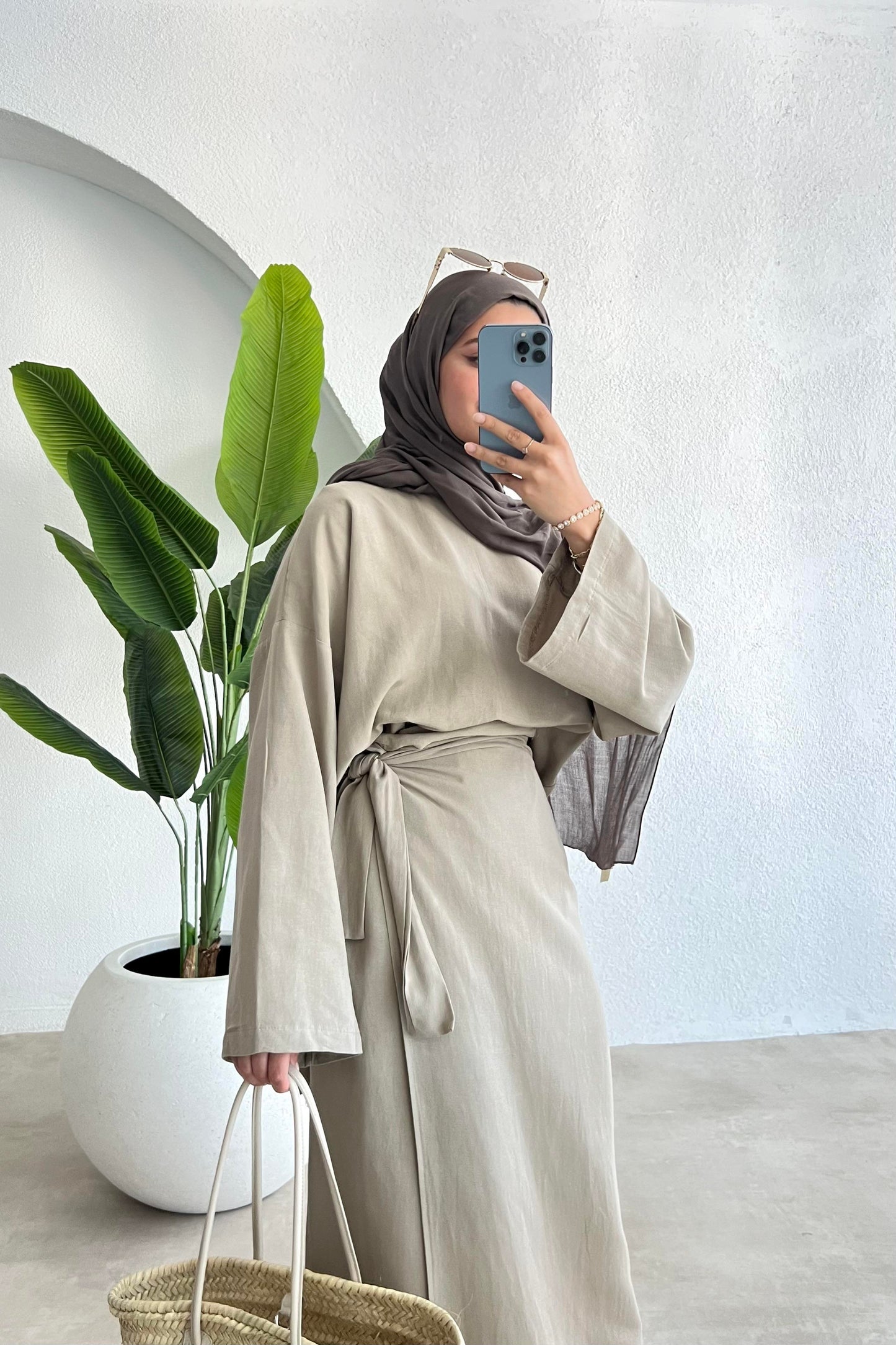 NALA  MAXI CROSS WRAP SKIRT SET | HIJAB SUMMER SKIRT COORD WOMEN | AESTHETIC TAUPE