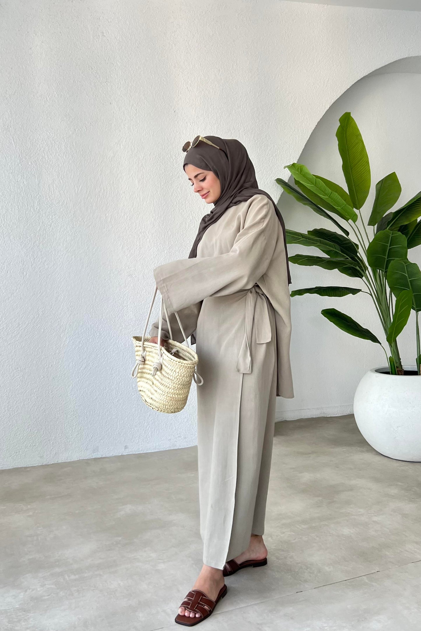 NALA  MAXI CROSS WRAP SKIRT SET | HIJAB SUMMER SKIRT COORD WOMEN | AESTHETIC TAUPE