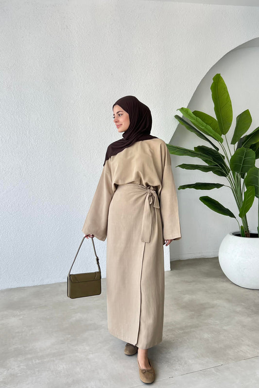 NALA  MAXI CROSS WRAP SKIRT SET | HIJAB SUMMER SKIRT COORD WOMEN | BEIGE