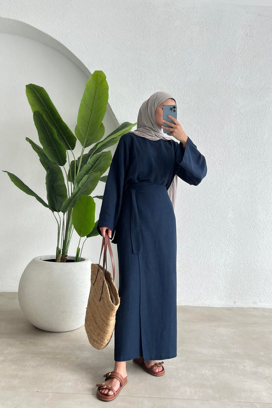 NALA  MAXI CROSS WRAP SKIRT SET | HIJAB SUMMER SKIRT COORD WOMEN | DARK BLUE