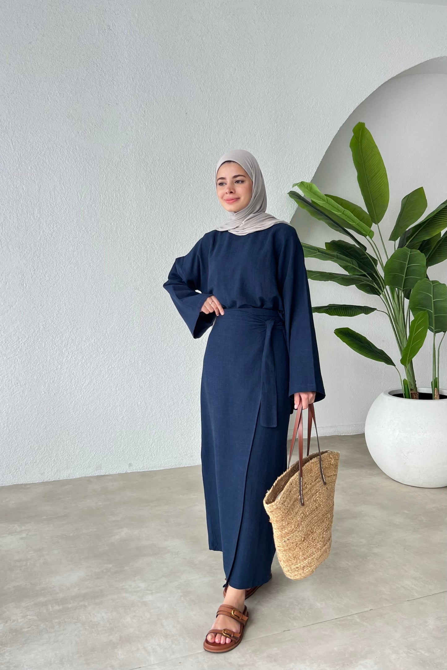 NALA  MAXI CROSS WRAP SKIRT SET | HIJAB SUMMER SKIRT COORD WOMEN | DARK BLUE