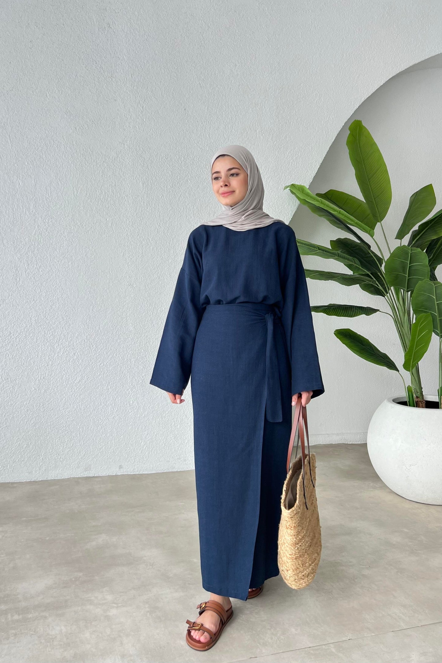 NALA  MAXI CROSS WRAP SKIRT SET | HIJAB SUMMER SKIRT COORD WOMEN | DARK BLUE